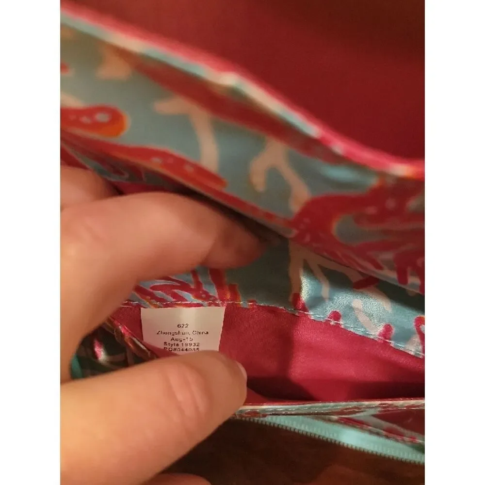 Lilly Pulitzer Coral Print Wristlet in Light Blue, Pink, Gold